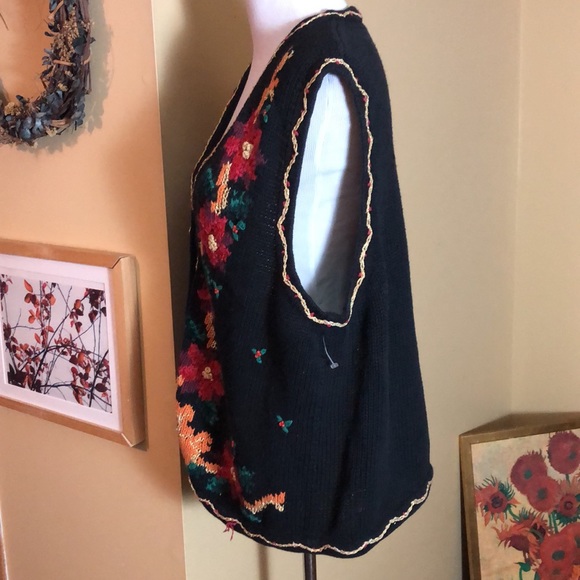 Vintage ERIKA II HandKnit 3X Cotton Ramie Holiday Sweater Poinsettia Holly NEW - Picture 4 of 16